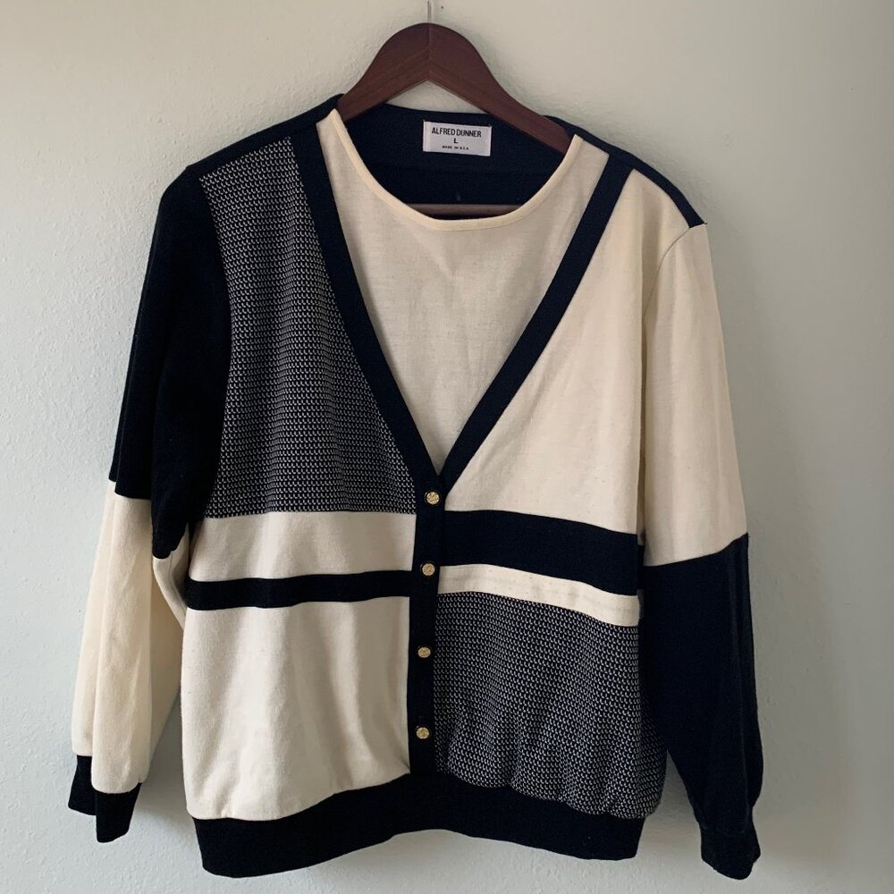 VINTAGE Alfred Dunner black and white color blocked cardigan